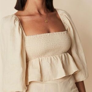 Elegant Cream Smocked Women's Top